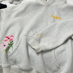 Gray Hoodie with Floral Bouquet Embroidery
